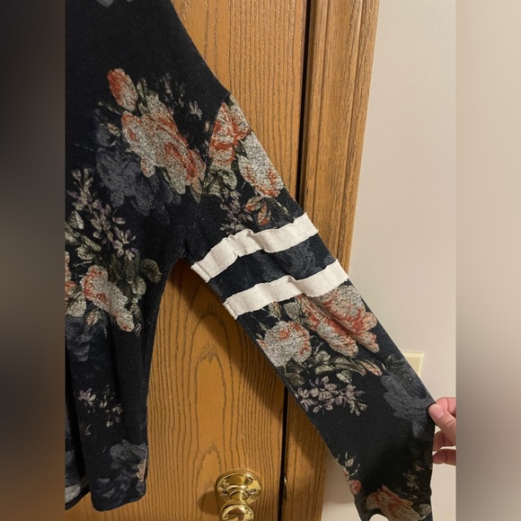 Maurices Navy Floral Hooded Top with Stripe Accents - Picture 2 of 7